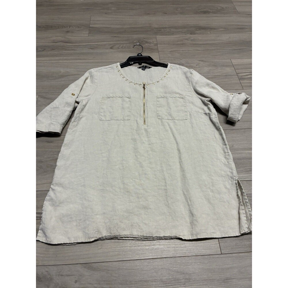 Ellen Tracy Womens Size L Linen Tunic Top Sandstone Coastal Lagenlook